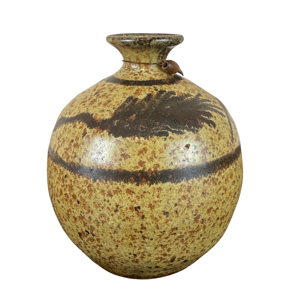 VTG Roger Butler Signed Studio Pottery 4.25" Bud‎ Vase Feather Motif EUC!